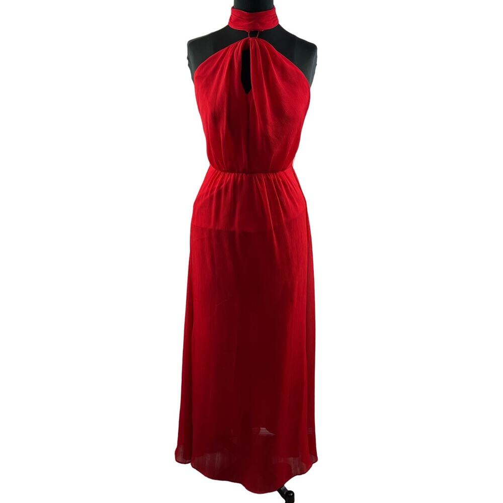 White by Vera Wang Red Evening Gown Sleeveless Choker Neckline Maxi Size 2